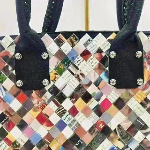 Cosmic Bobbins Vintage Y2K Upcycled "Wrapper" Large Hand Bag with Leather Straps - Picture 6 of 11